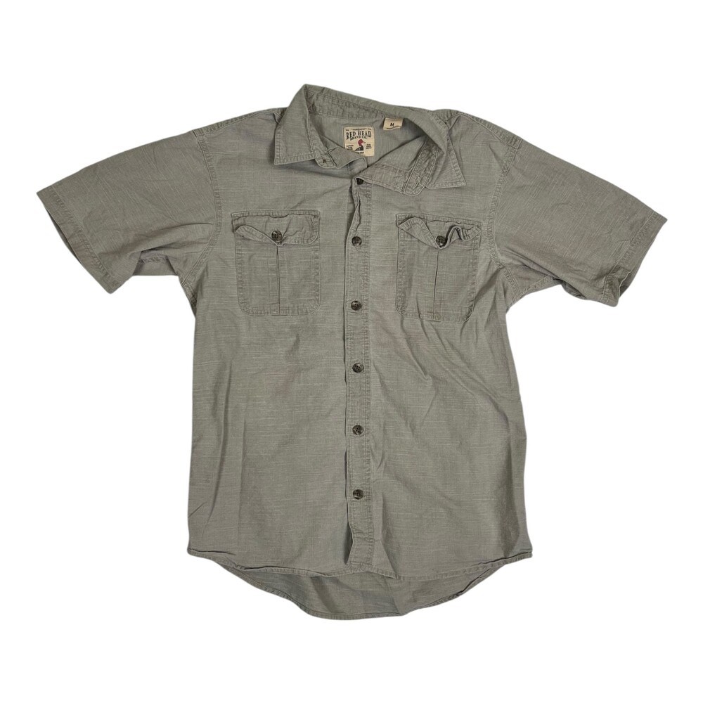 RedHead Shirt Mens Medium Solid Short Sleeve Button Front Brown Khaki Ripstop